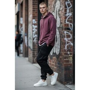 Rustic Souls Men's Hooded L/S Pullover T-Shirt Maroon Heather M NYC streetwear